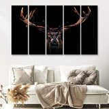 Deer Stag Head Black Wild Animal 5 Pieces B Canvas Prints Wall Art - Painting Canvas,Wall Decor, Multi Panel,5 Panels