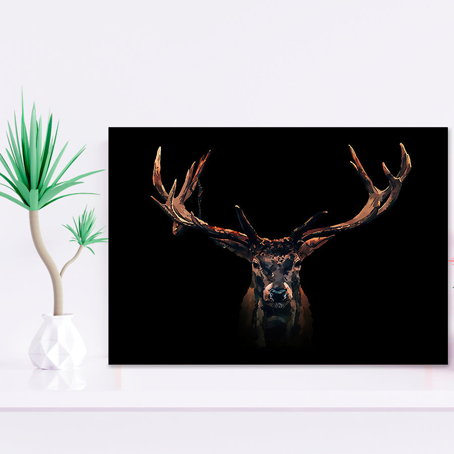 Deer Stag Head Black Wild Animal Framed Art Prints Wall Decor - Painting Prints,Wall Art, Framed Picture,For Sale
