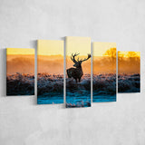 Deer Wall  Art 5 Piece Canvas Prints Wall Art Decor, Multi Panels, Mixed Canvas
