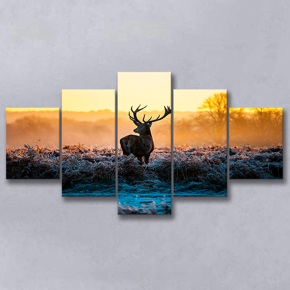 Deer Wall  Art 5 Piece Canvas Prints Wall Art Decor, Multi Panels, Mixed Canvas