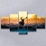 Deer Wall  Art 5 Piece Canvas Prints Wall Art Decor, Multi Panels, Mixed Canvas