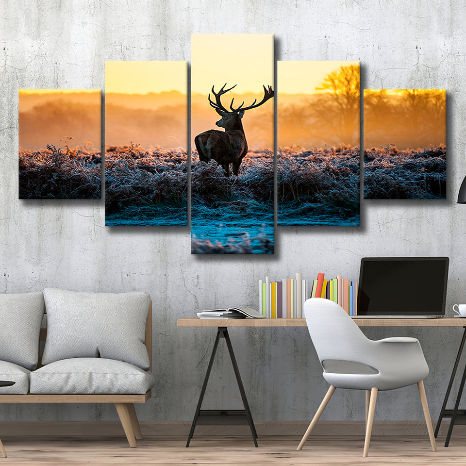 Deer Wall  Art 5 Piece Canvas Prints Wall Art Decor, Multi Panels, Mixed Canvas