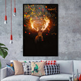Deer Head With Fire Framed Art Prints Wall Decor - Painting Prints, Wall Art, Framed Picture, For Sale