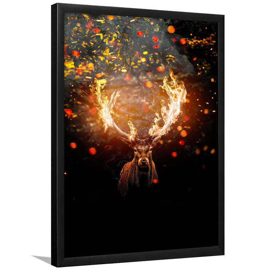 Deer Head With Fire Framed Art Prints Wall Decor - Painting Prints, Wall Art, Framed Picture, For Sale
