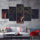 Deer In Forest 5 Pieces Canvas Prints Wall Art - Painting Canvas,Wall Decor, Multi Panel,5 Panels