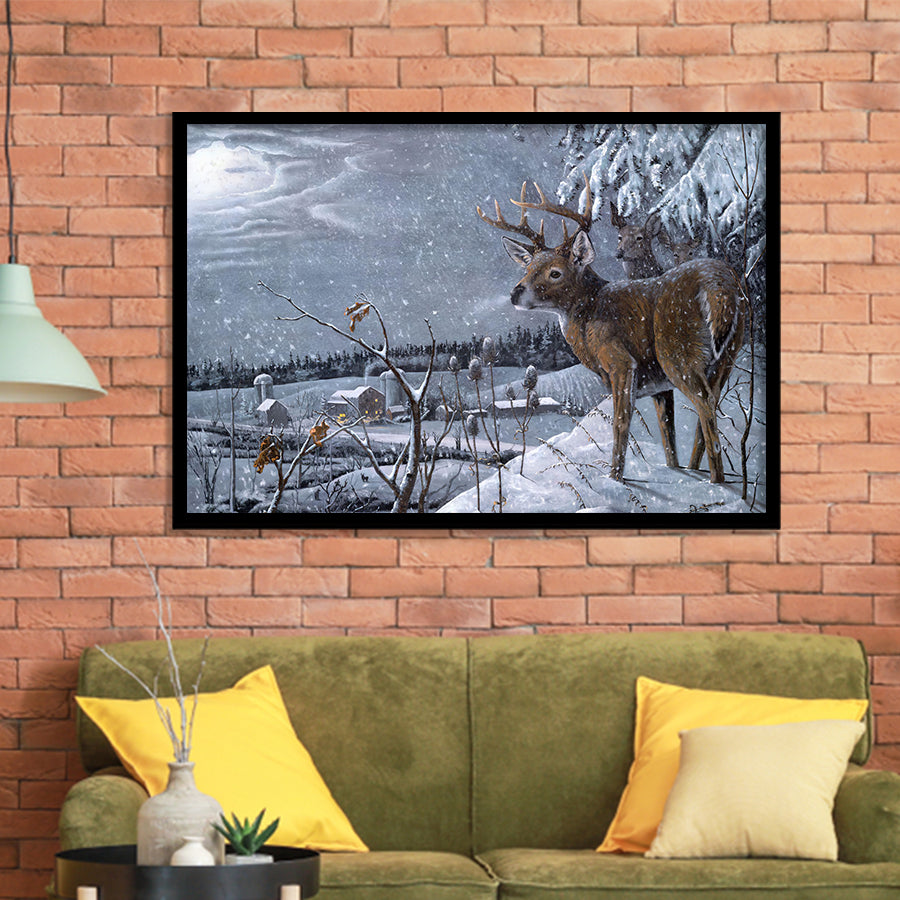 Deer In Snow Framed Art Prints Wall Decor - Painting Prints,Wall Art, Framed Picture,For Sale