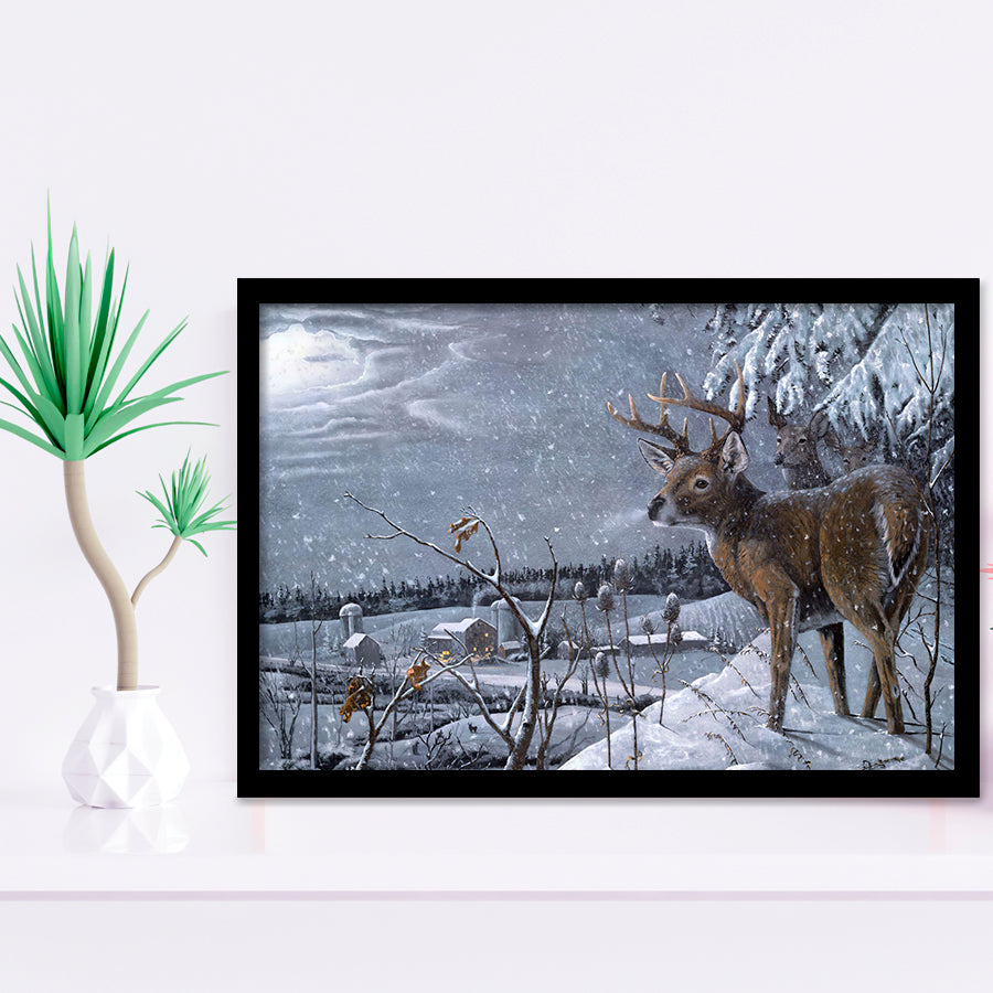 Deer In Snow Framed Art Prints Wall Decor - Painting Prints,Wall Art, Framed Picture,For Sale