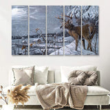 Deer In Snow 5 Pieces B Canvas Prints Wall Art - Painting Canvas,Wall Decor, Multi Panel,5 Panels