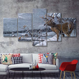 Deer In Snow 5 Pieces Canvas Prints Wall Art - Painting Canvas,Wall Decor, Multi Panel,5 Panels