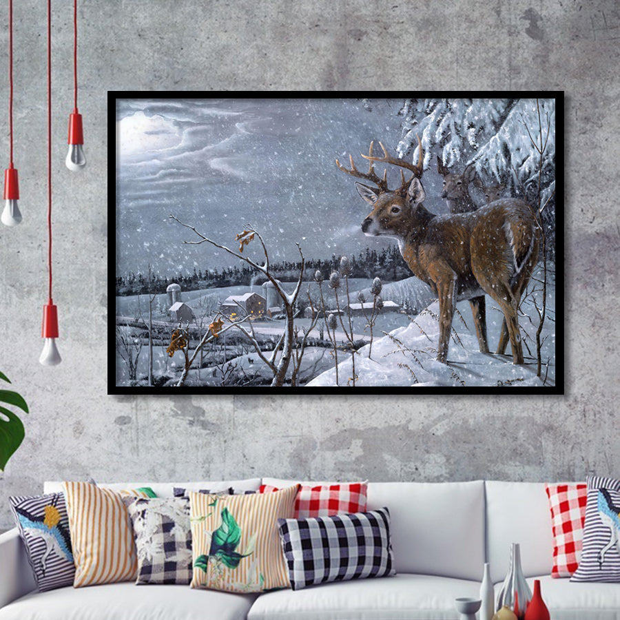 Deer In Snow Framed Art Prints Wall Decor - Painting Prints,Wall Art, Framed Picture,For Sale