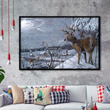 Deer In Snow Framed Art Prints Wall Decor - Painting Prints,Wall Art, Framed Picture,For Sale