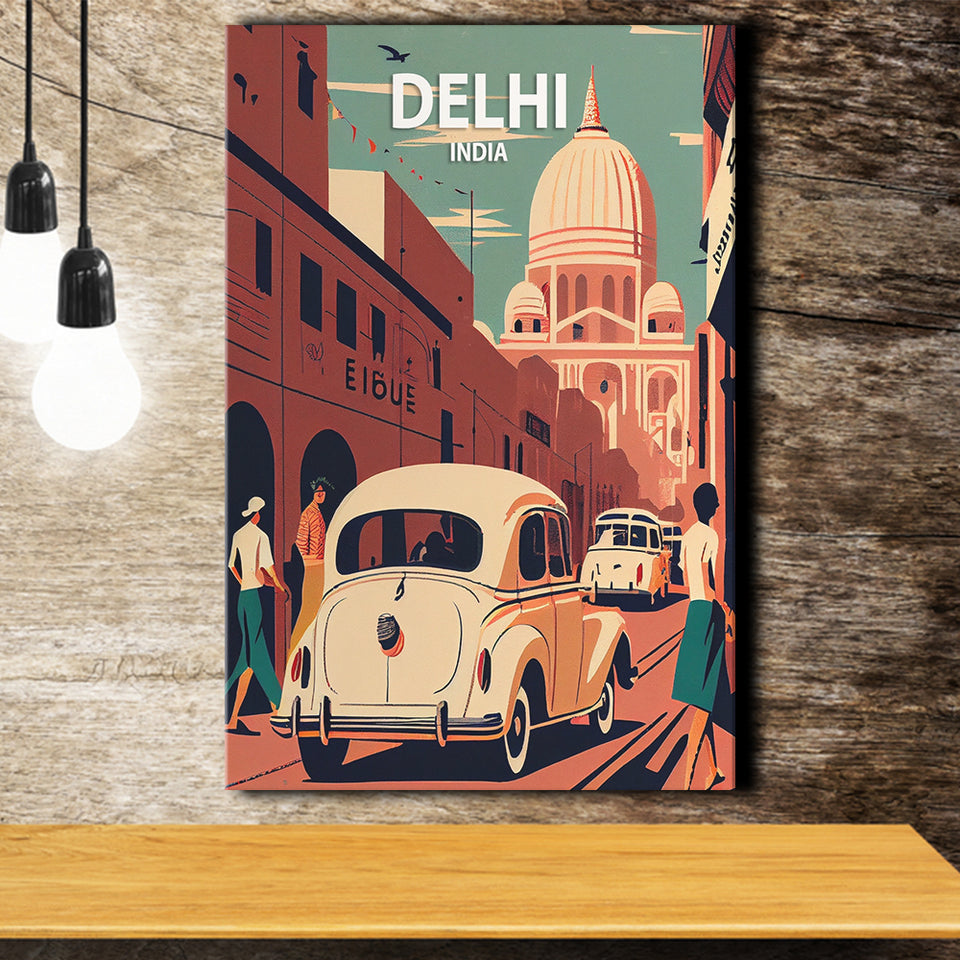 Delhi Retro Art Print ,City Art Print, Large Canvas, Canvas Print Wall Art Home Decor