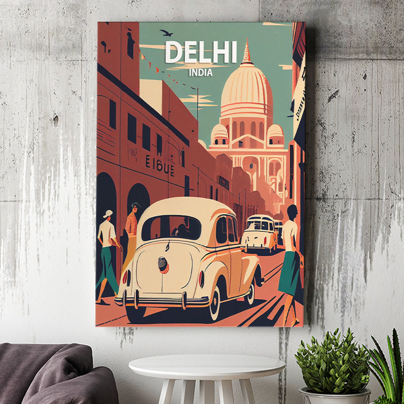 Delhi Retro Art Print ,City Art Print, Large Canvas, Canvas Print Wall Art Home Decor