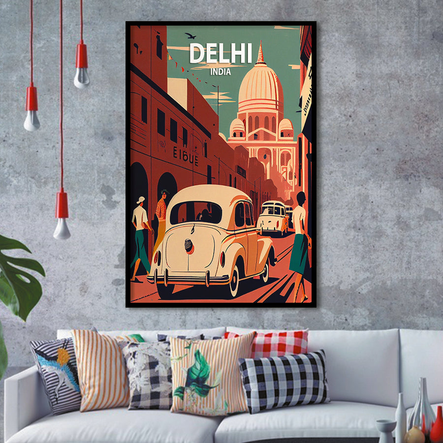 Delhi Retro Art Print, City Art Print, Framed Art Print Wall Art Home Decor, Framed Picture