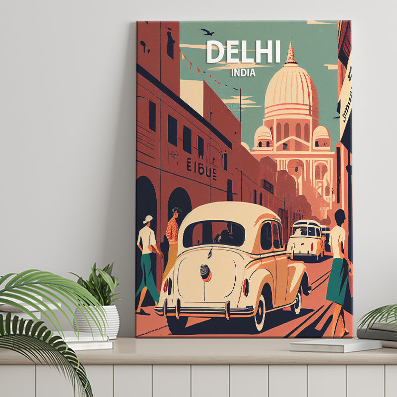 Delhi Retro Art Print ,City Art Print, Large Canvas, Canvas Print Wall Art Home Decor