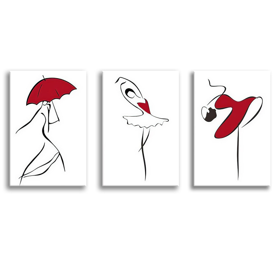 Delightful Female Silhouette Figure Art Elegant 2 Canvas Prints 3 Pieces Wall Art Decor - Painting Canvas, Multi Panel, Home Decor