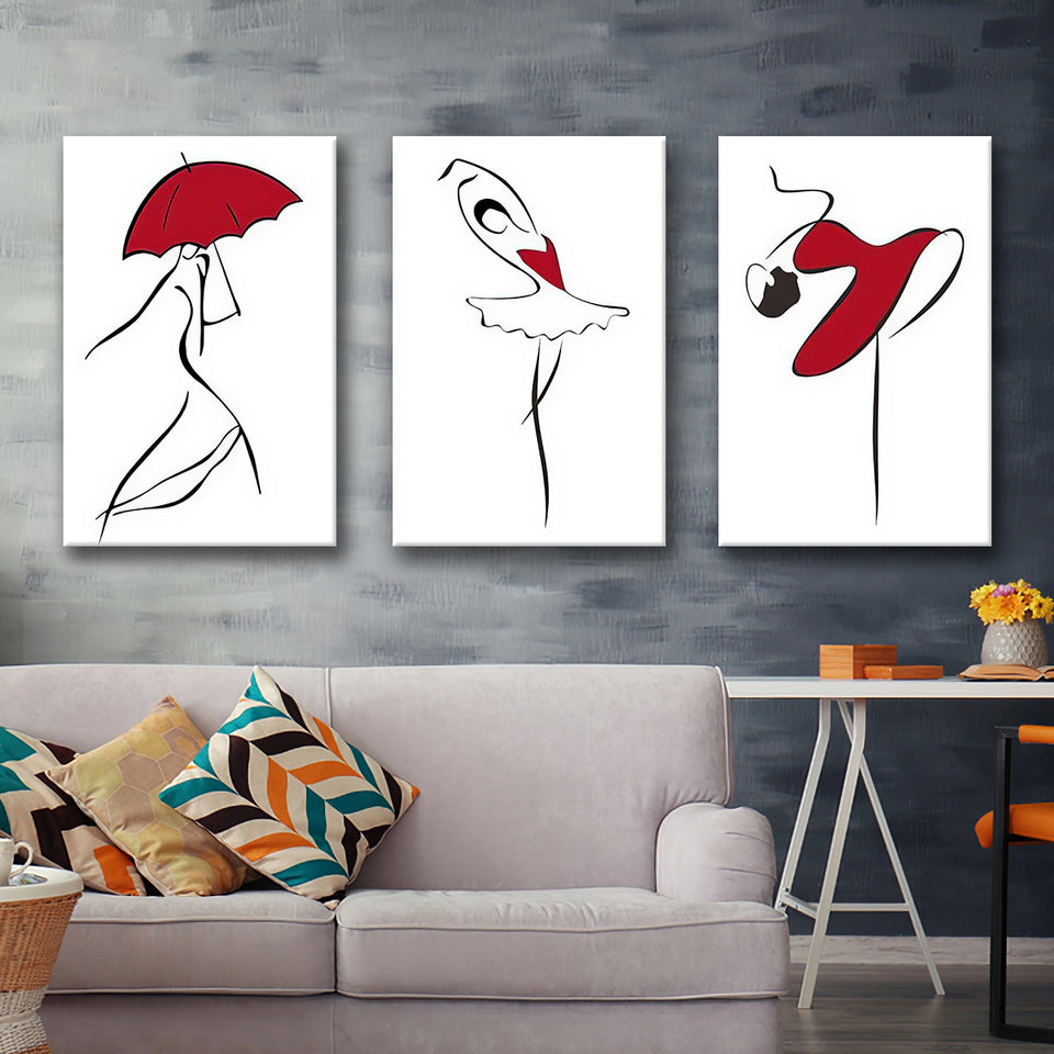 Delightful Female Silhouette Figure Art Elegant 2 Canvas Prints 3 Pieces Wall Art Decor - Painting Canvas, Multi Panel, Home Decor