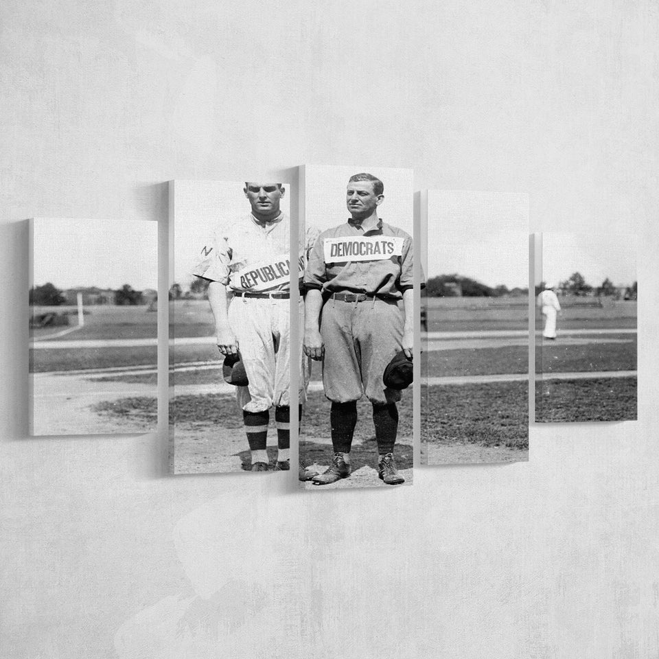 Democrats Vs Republicans Black And White Print, Political Baseball 5 Panels, Canvas Prints Wall Art Decor, Large Canvas Art