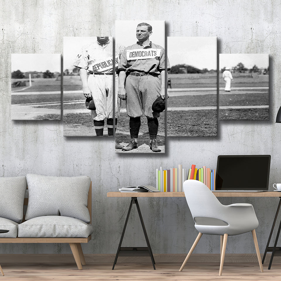 Democrats Vs Republicans Black And White Print, Political Baseball 5 Panels, Canvas Prints Wall Art Decor, Large Canvas Art