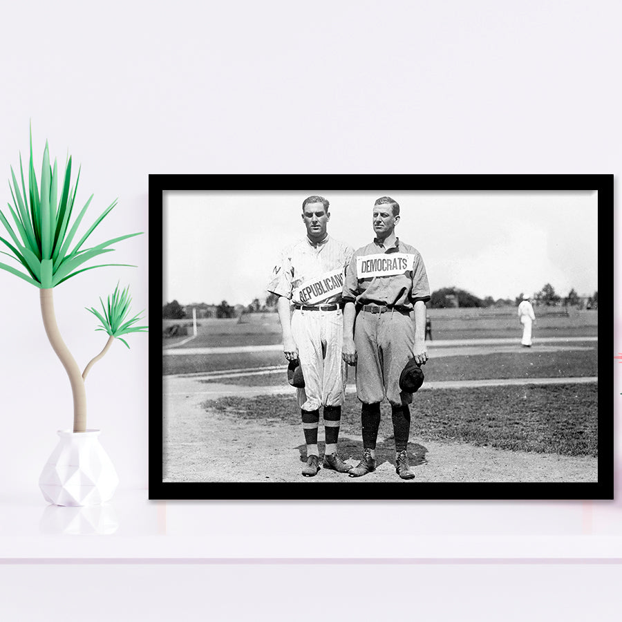 Democrats Vs Republicans Black And White Print, Political Baseball Framed Art Prints, Wall Art,Home Decor,Framed Picture