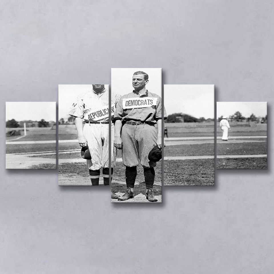 Democrats Vs Republicans Black And White Print, Political Baseball 5 Panels, Canvas Prints Wall Art Decor, Large Canvas Art