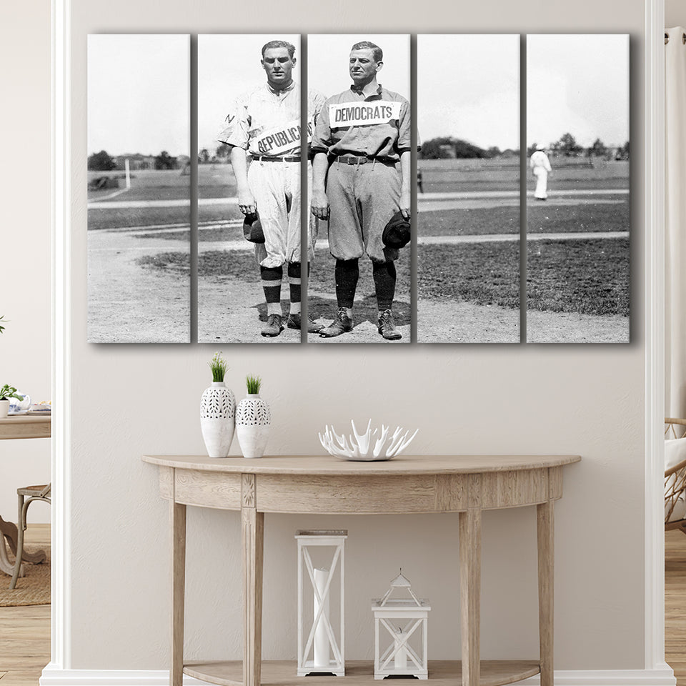 Democrats Vs Republicans Black And White Print, Political Baseball Larger Canvas Art, 5 Piece Canvas Prints Wall Art Decor