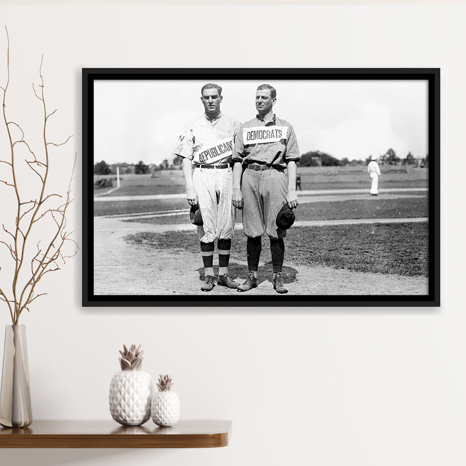 Democrats Vs Republicans Black And White Print, Political Baseball Framed Canvas Prints Wall Art Home Decor,Floating Frame
