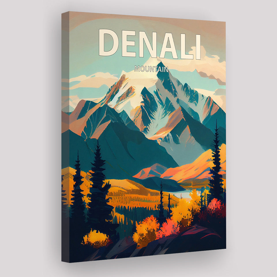 Denali Mountain Retro Art Print ,City Art Print, Large Canvas, Canvas Print Wall Art Home Decor