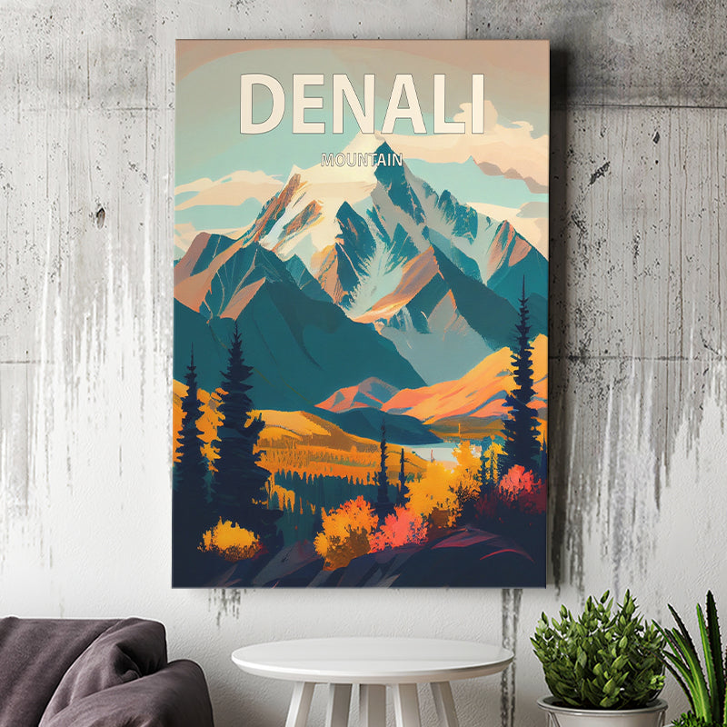 Denali Mountain Retro Art Print ,City Art Print, Large Canvas, Canvas Print Wall Art Home Decor