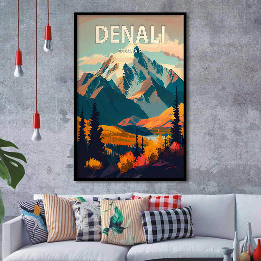 Denali Mountain Retro Art Print, City Art Print, Framed Art Print Wall Art Home Decor, Framed Picture