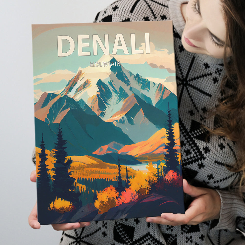 Denali Mountain Retro Art Print ,City Art Print, Large Canvas, Canvas Print Wall Art Home Decor