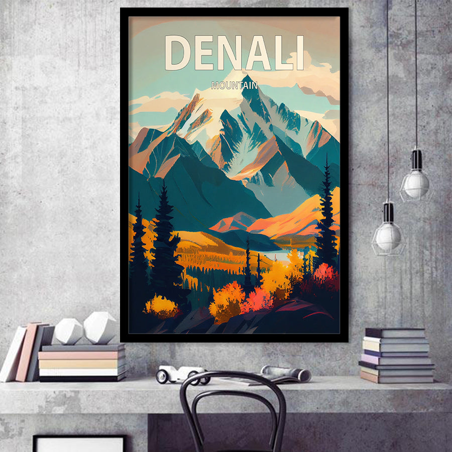Denali Mountain Retro Art Print, City Art Print, Framed Art Print Wall Art Home Decor, Framed Picture