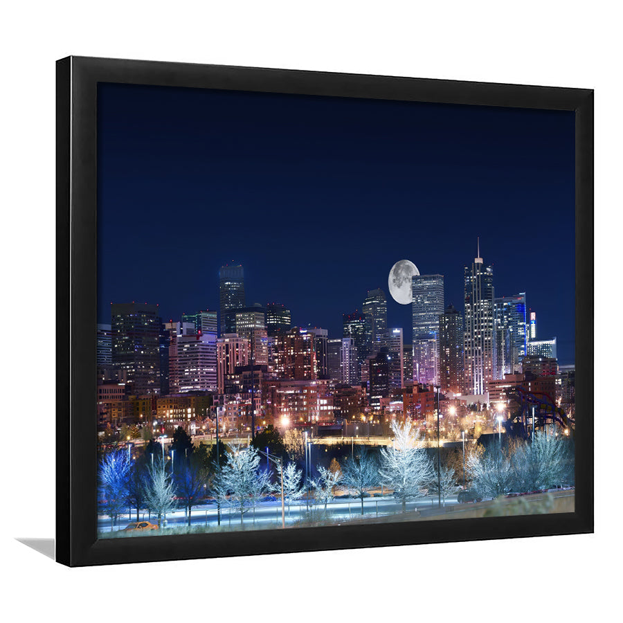 Denver Skyline West Side Night in Colorado Framed Art Prints Wall Decor - Painting Art, Wall Art, Home Decor