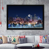 Denver Skyline West Side Night in Colorado Framed Canvas Prints Wall Art - Painting Canvas, Wall Decor, Home Decor