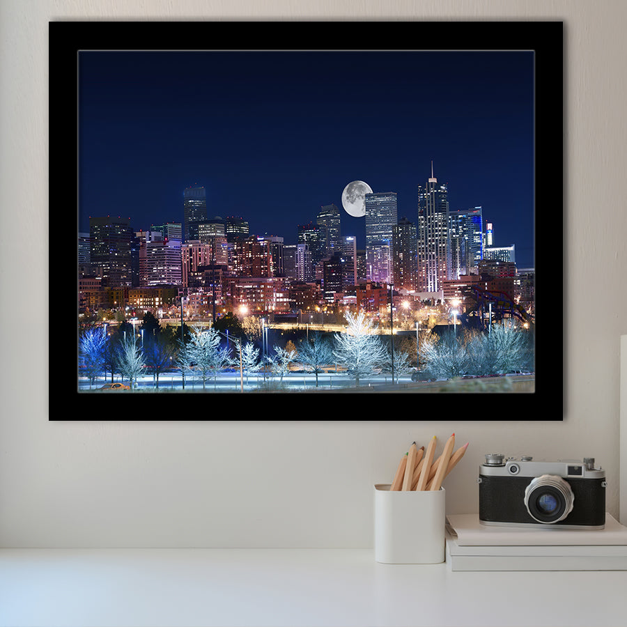Denver Skyline West Side Night in Colorado Framed Art Prints Wall Decor - Painting Art, Wall Art, Home Decor