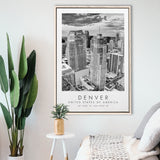 Denver Usa Black And White Art Framed Canvas Prints Wall Art Home Decor, Floating Frame