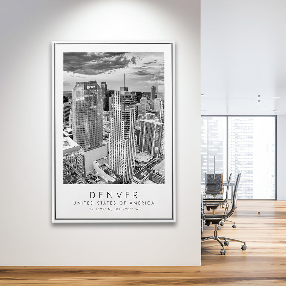 Denver Usa Black And White Art Framed Canvas Prints Wall Art Home Decor, Floating Frame