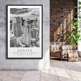 Denver Usa Black And White Art Framed Canvas Prints Wall Art Home Decor, Floating Frame