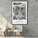 Denver Usa Black And White Art Framed Canvas Prints Wall Art Home Decor, Floating Frame