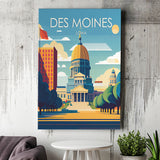 Des Moines Iowa Retro Art Print ,City Art Print, Large Canvas, Canvas Print Wall Art Home Decor