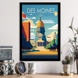 Des Moines Iowa Retro Art Print, City Art Print, Framed Art Print Wall Art Home Decor, Framed Picture