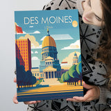 Des Moines Iowa Retro Art Print ,City Art Print, Large Canvas, Canvas Print Wall Art Home Decor