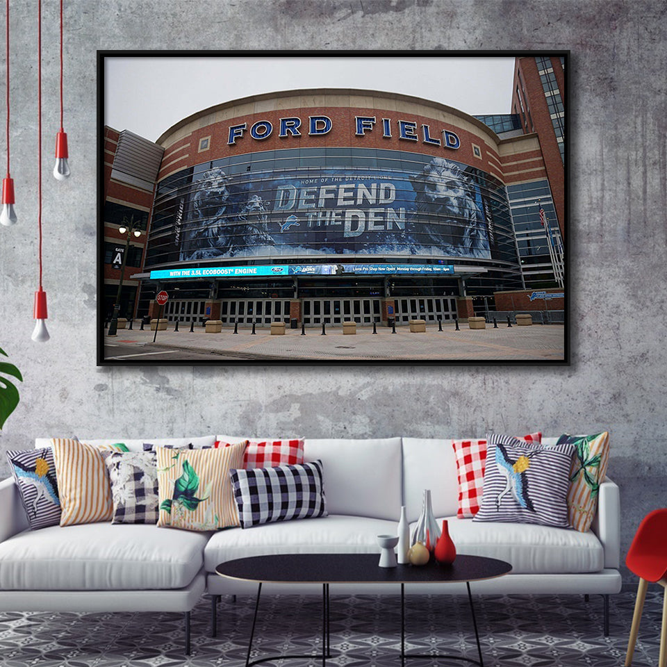 Detroit Lions Stadium Framed Canvas Prints Ford Field Wall Art American,Sport Stadium Art Prints, Fan Gift