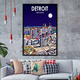 Detroit Michigan Art Night Landscape, City Art Print, Framed Art Print Wall Art Home Decor, Framed Picture