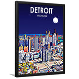 Detroit Michigan Art Night Landscape, City Art Print, Framed Art Print Wall Art Home Decor, Framed Picture