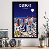 Detroit Michigan Art Night Landscape, City Art Print, Framed Art Print Wall Art Home Decor, Framed Picture