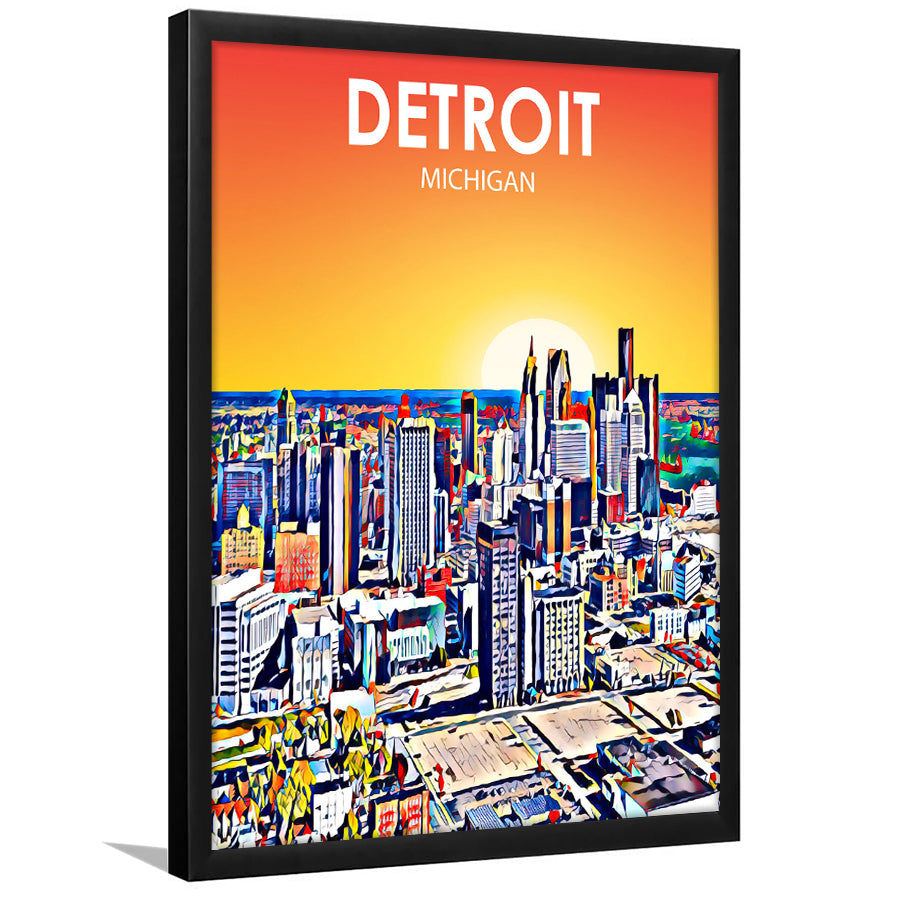 Detroit Michigan Art Sunset Landscape, City Art Print, Framed Art Print Wall Art Home Decor, Framed Picture