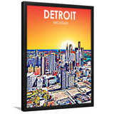 Detroit Michigan Art Sunset Landscape, City Art Print, Framed Art Print Wall Art Home Decor, Framed Picture