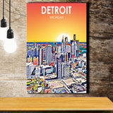 Detroit Michigan Art Sunset Landscape ,City Art Print, Large Canvas, Canvas Print Wall Art Home Decor