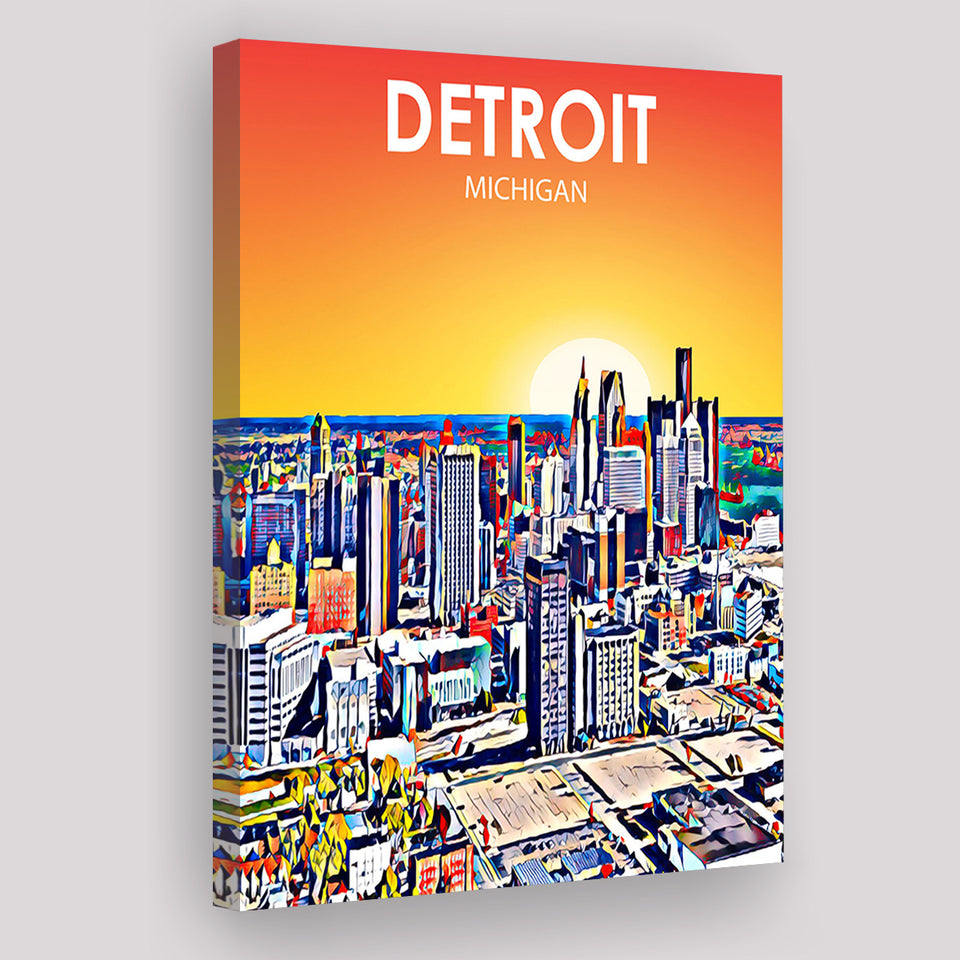 Detroit Michigan Art Sunset Landscape ,City Art Print, Large Canvas, Canvas Print Wall Art Home Decor